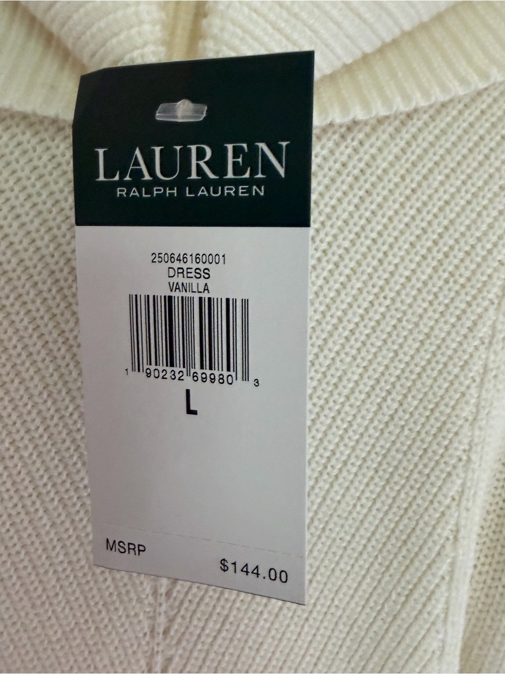 Ralph Lauren Cream Ribbed Cowl-Neck Sweater Dress - Picture 3 of 3